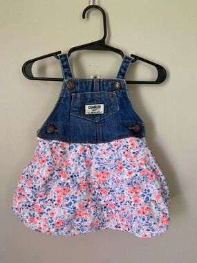 OshKosh B'gosh Denim Bib Floral Dress - Blue & Coral